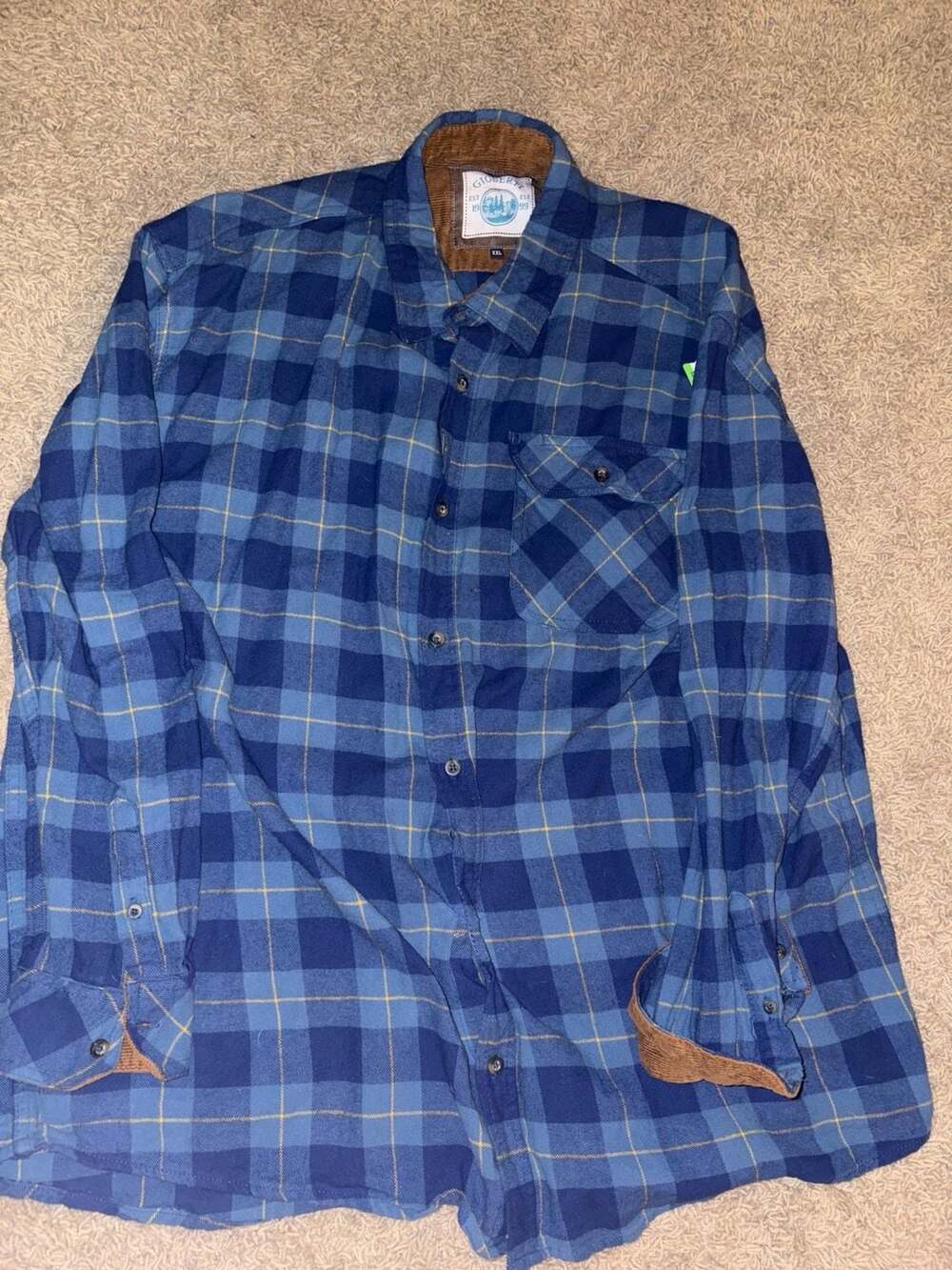 Gioberti Men's Brushed Flannel Plaid Checkered Shirt with Corduroy  Blue XXL